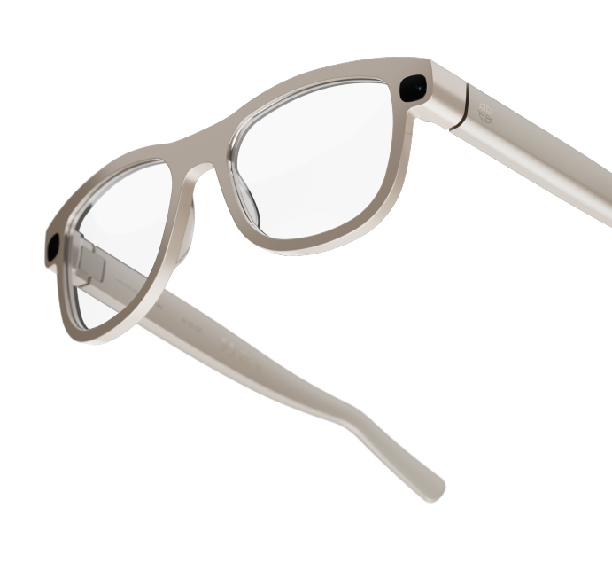 OCOsense emotion sensing smart glasses in pearl beige, viewed from below